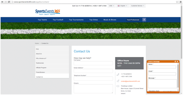 sportsevents365 contact us page