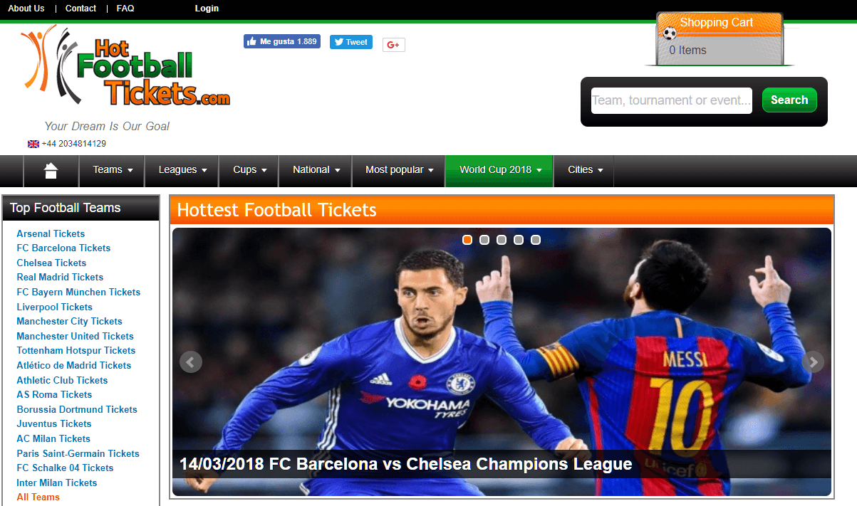 HotFootballTickets homepage screenshot
