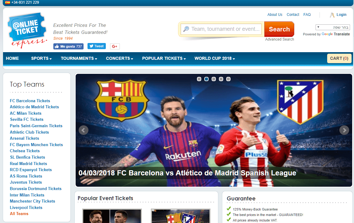OnlineTicketExpress homepage screenshot