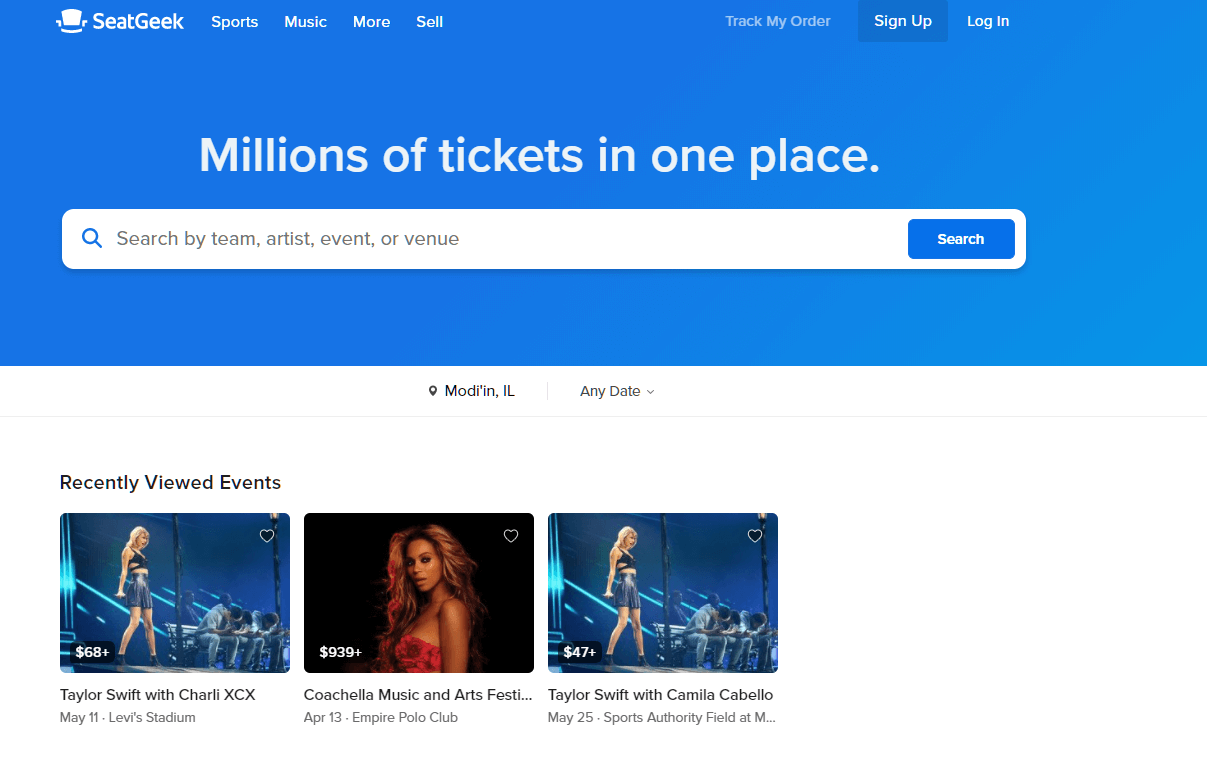 seatgeek homepage screenshot