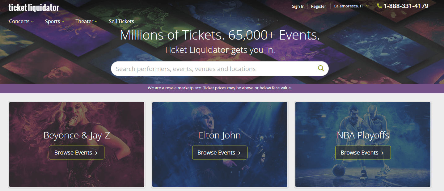 ticketliquidator homepage screenshot