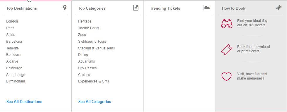 365Tickets menu