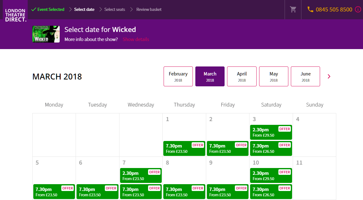 selecting the show time