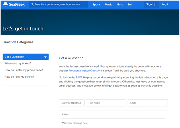 SeatGeek support form