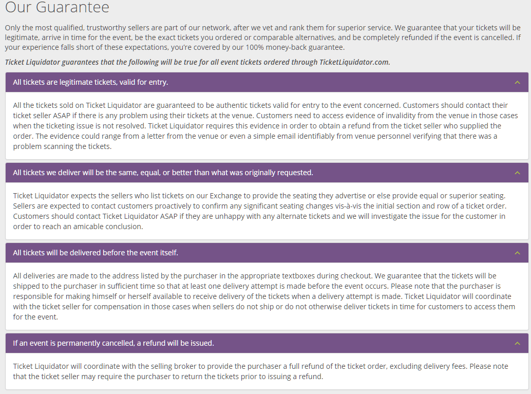ticket liquidator customer satisfaction guarnties