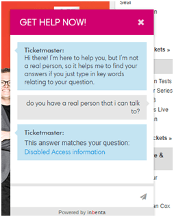 Ticketmaster live automated chat