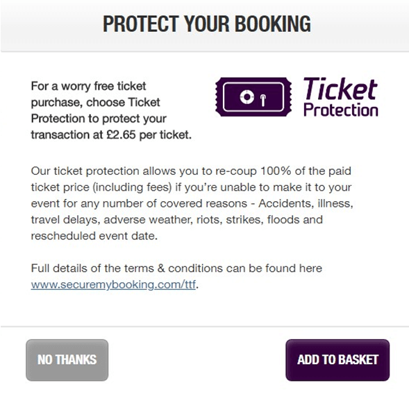 TheTicketFactory extra fees for booking protection