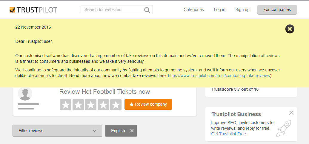 trustpilot warning about hotfootballtickets