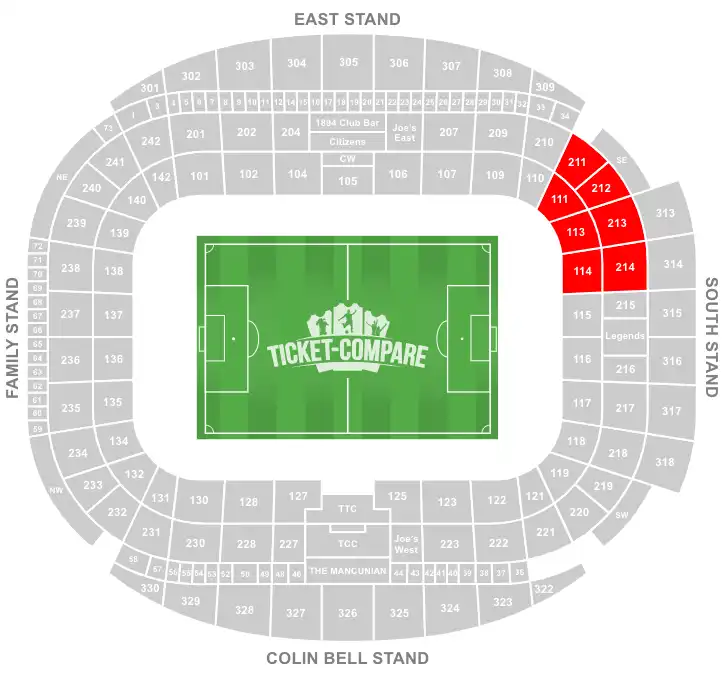 Etihad Stadium Seating plan with Away section highligted