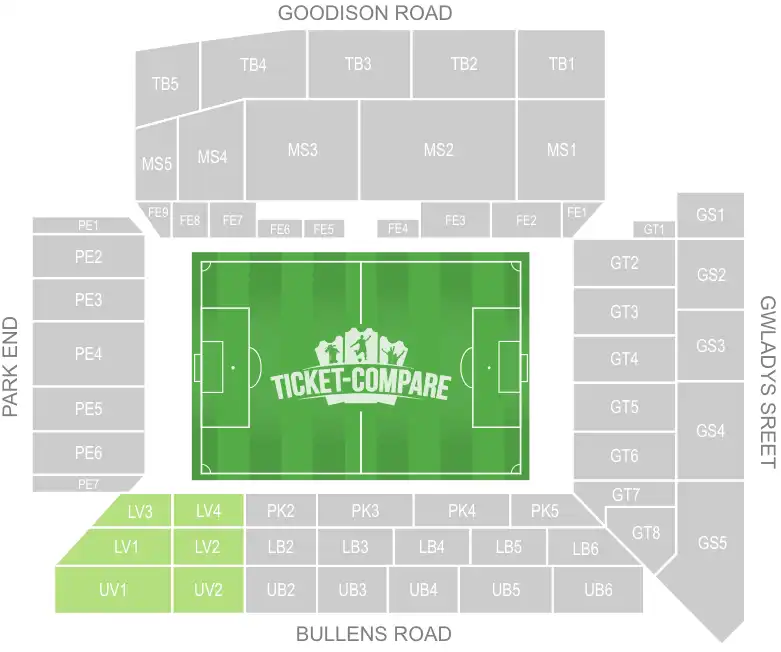 Goodison Park Stadium Away Section highlighted