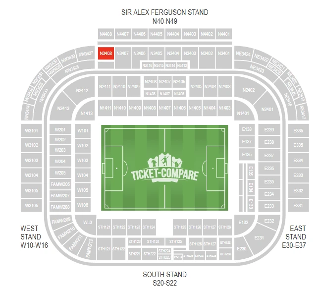 old trafford red cafe block N3408 diagram