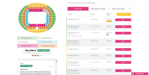Wide selection of football tickets