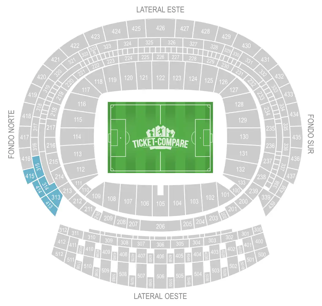 Away Fan Section is highlighted on the Metropolitano Stadium seating plan