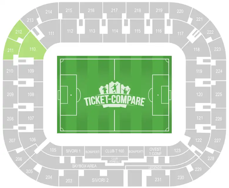 Away Fans Sit highlighted on the Juventus Stadium seating plan