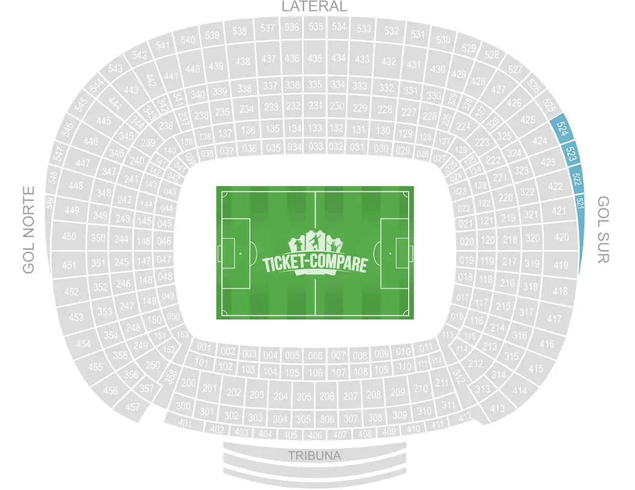 Camp Nou Seating Plan with Away section highlighted