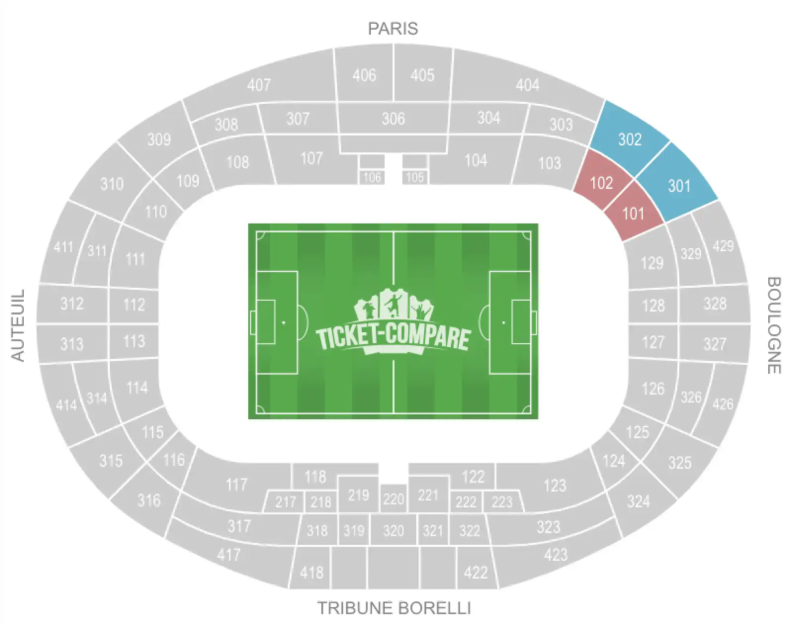 PSG Seating plan with Away section highlighted