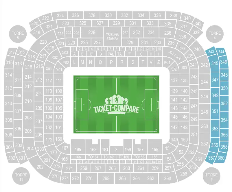 Stadio San Siro seating plan with Away section highlighted