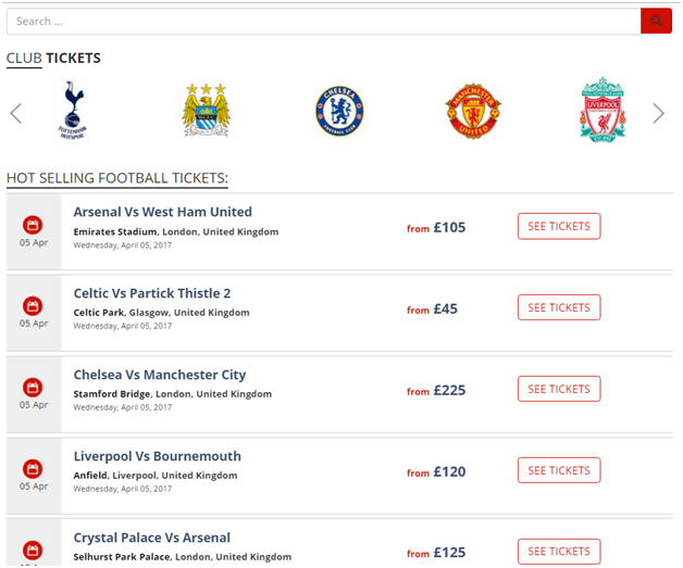 ticket4football list of matches