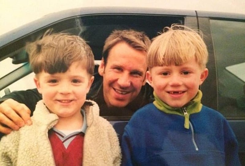 Jack Grealish & cousin with Paul Merson who is sitting in a car