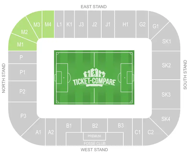 King Power Stadium with Away section highlighted