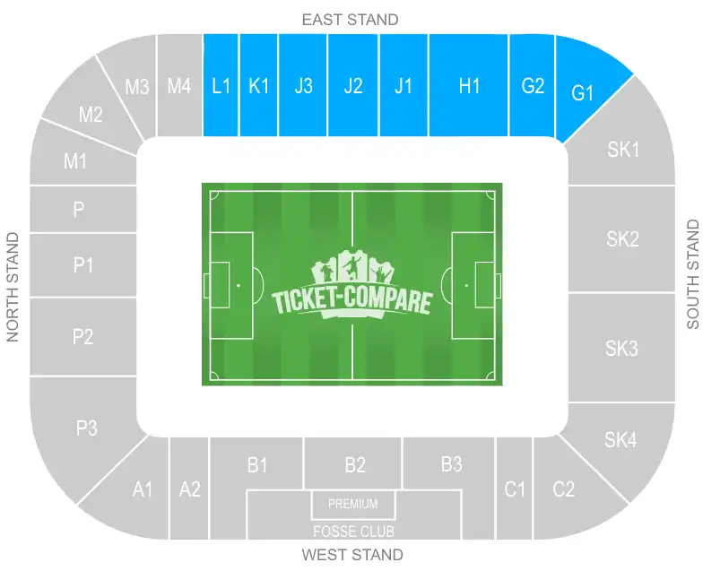 King Power Stadium with East Stand highlighted