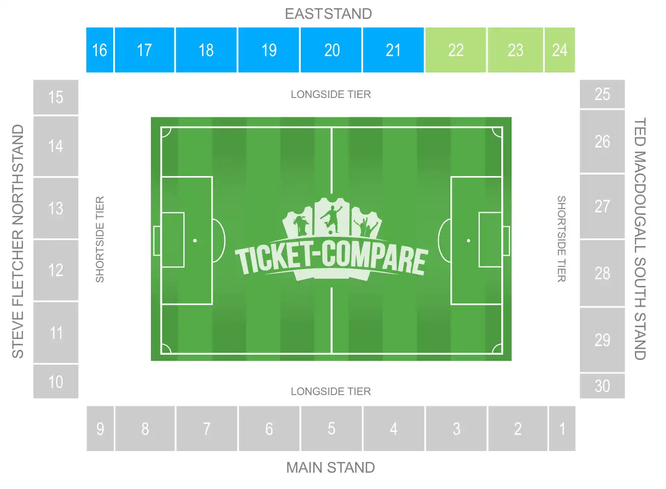 Vitality Stadium seating plan: East Stand highlighted