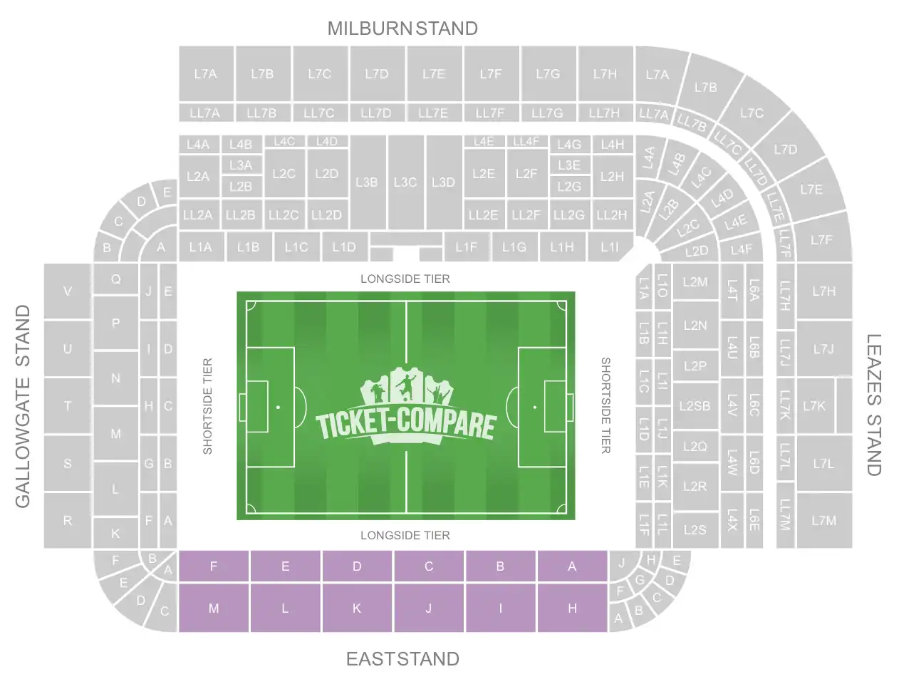 St. James Park seating plan with EastStand highlighted