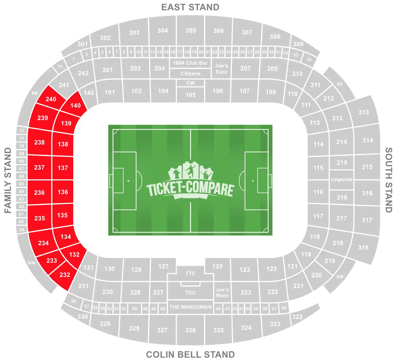 Etihad Stadium Seating Plan North Stand highligted