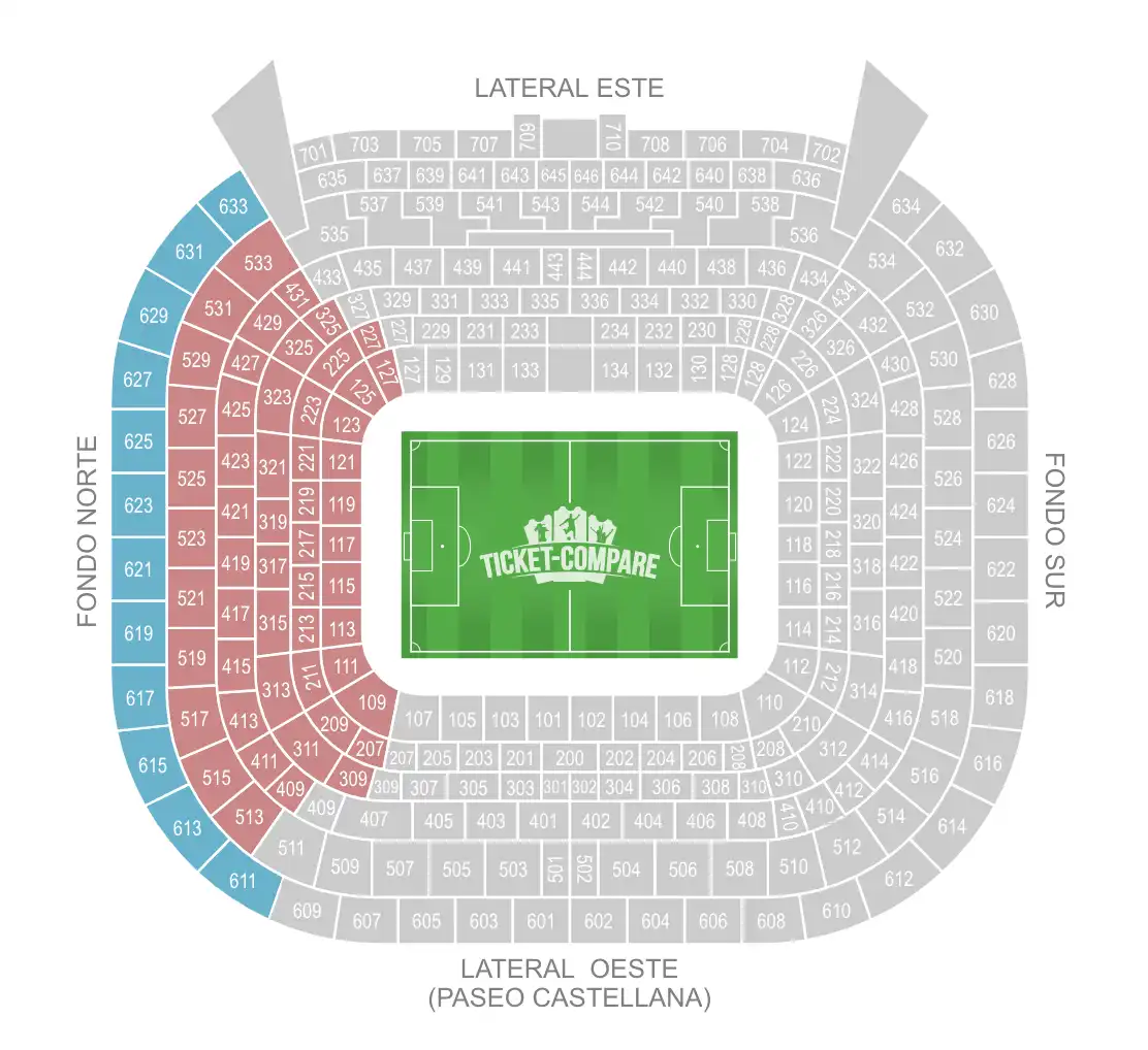 Santiago Bernabéu Seating Plan with Fondo Norte side highlighted