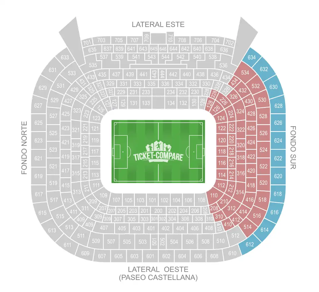 Santiago Bernabéu Seating Plan with Fondo Sur side highlighted