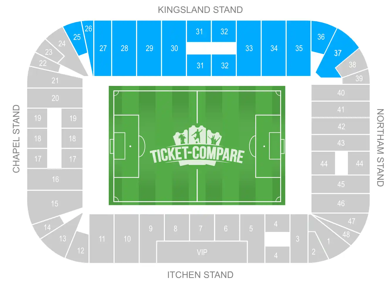 St Mary’s Stadium seating plan with highlighted the Kingsland Stand