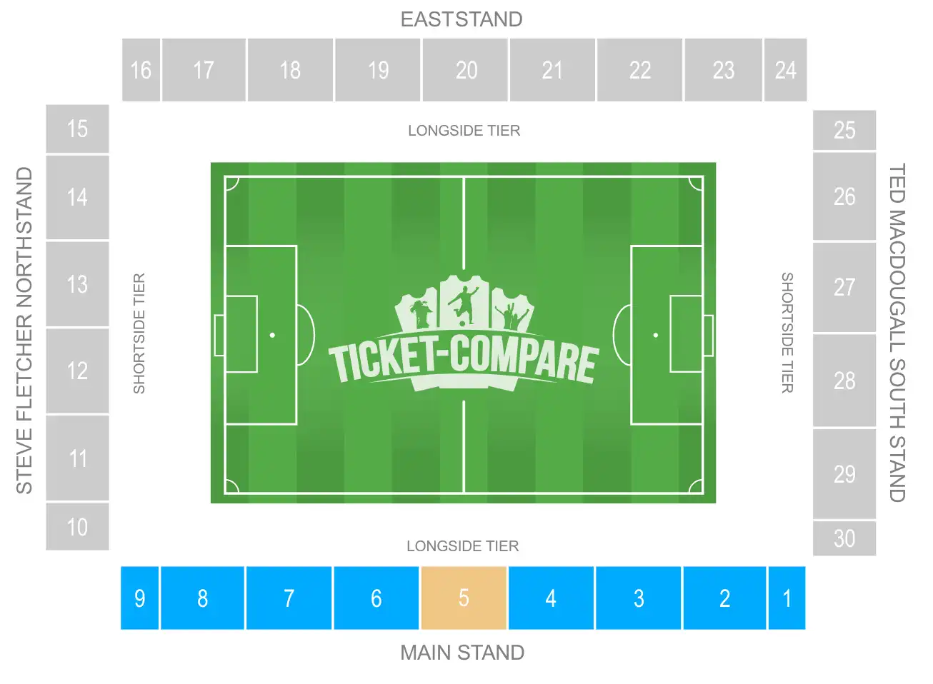 Vitality Stadium seating plan: Main Stage highlighted