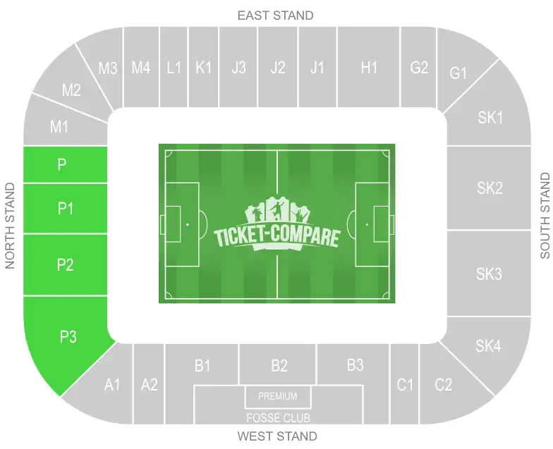 King Power Stadium with North Stand highlighted