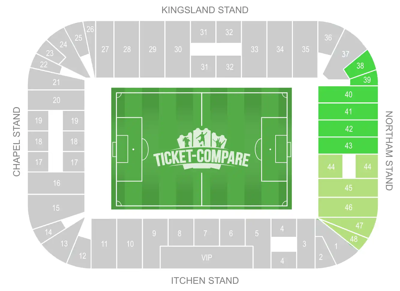 St Mary’s Stadium seating plan with highlighted the Northam Stand