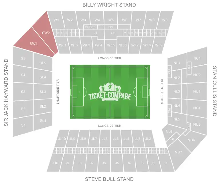 Molineux Stadium Seating Plan with the Graham Hughes Stand highlighted