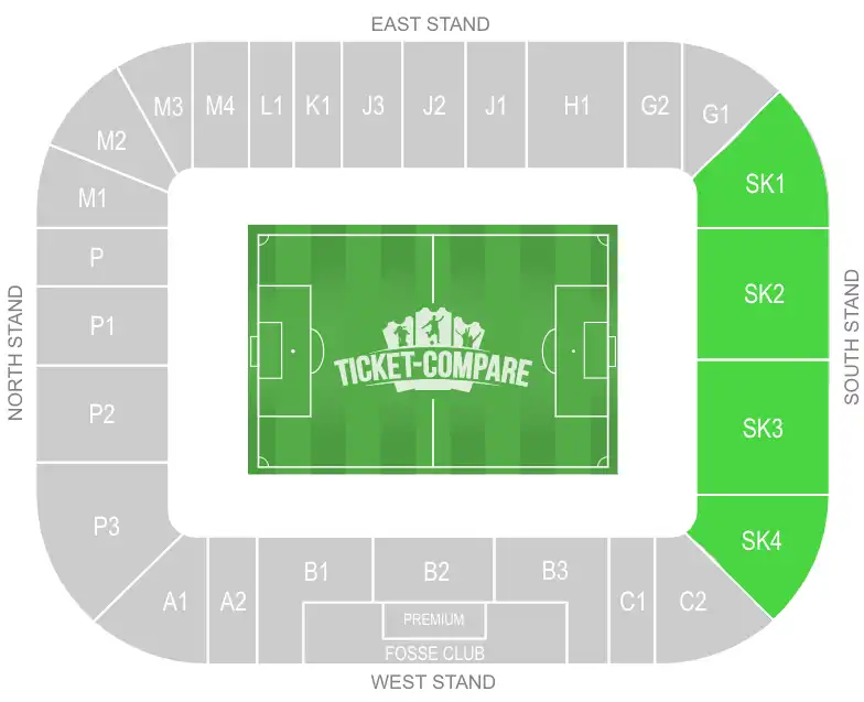 King Power Stadium with South Stand highlighted