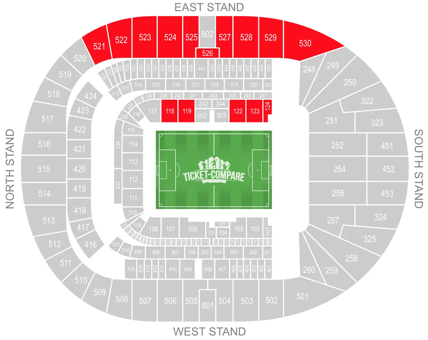 Tottenham Hotspur Stadium Seating Plan with highlighted the East Stand