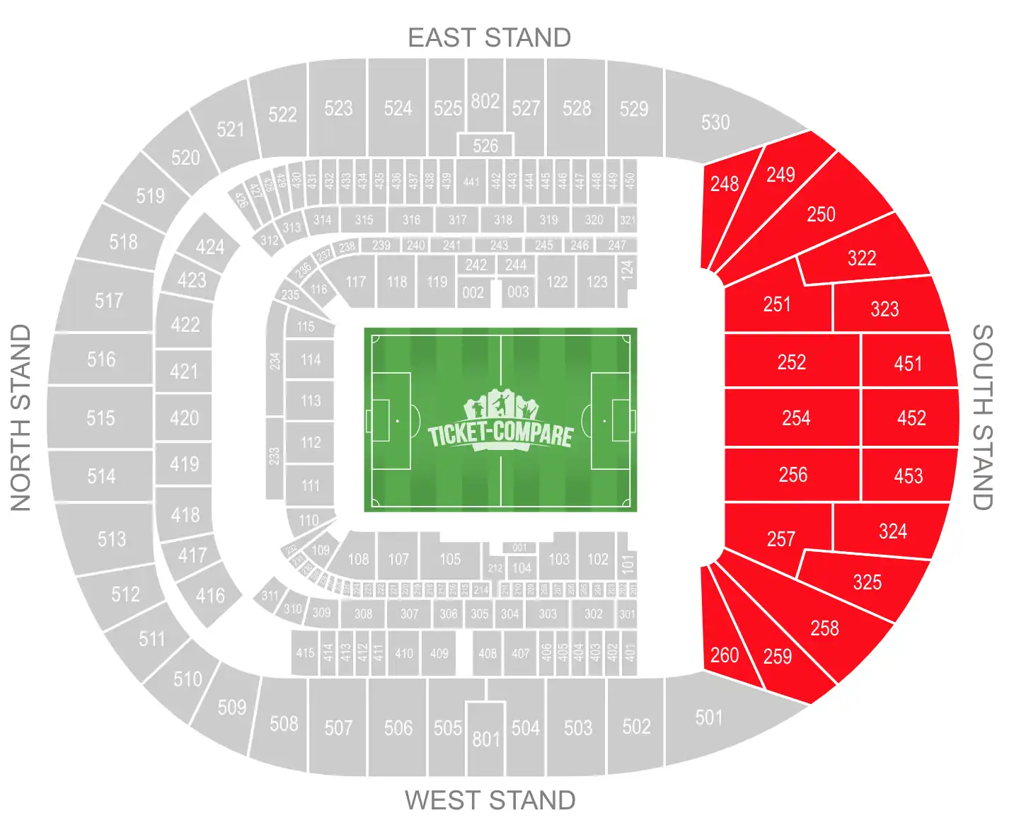 Tottenham Hotspur Stadium Seating Plan with highlighted the South Stand