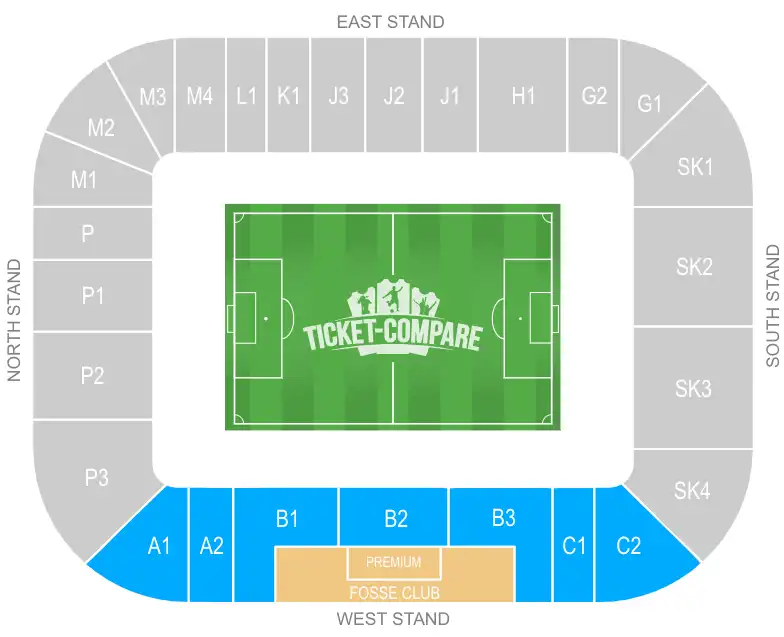 King Power Stadium with West Stand highlighted