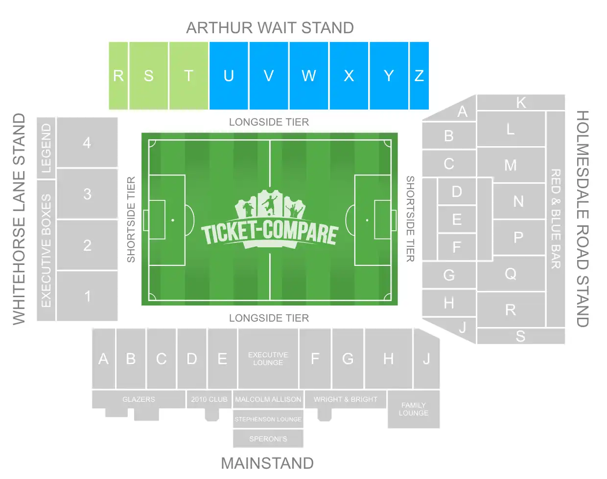 screenshot of the Arthur Wait Stand at Selhurst Park Seating plan