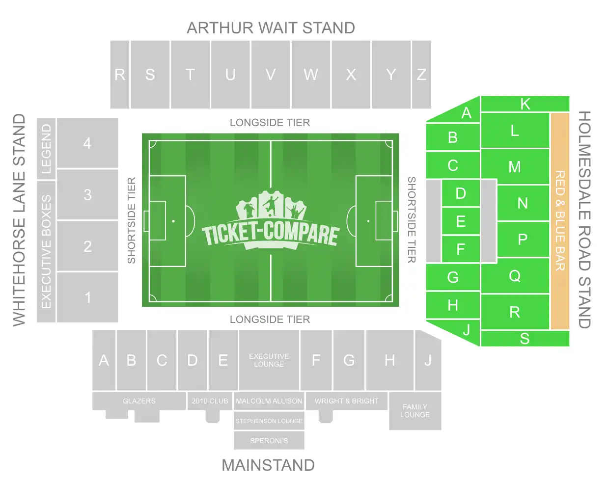 screenshot of the Holmesdale Road Stand at Selhurst Park Seating plan