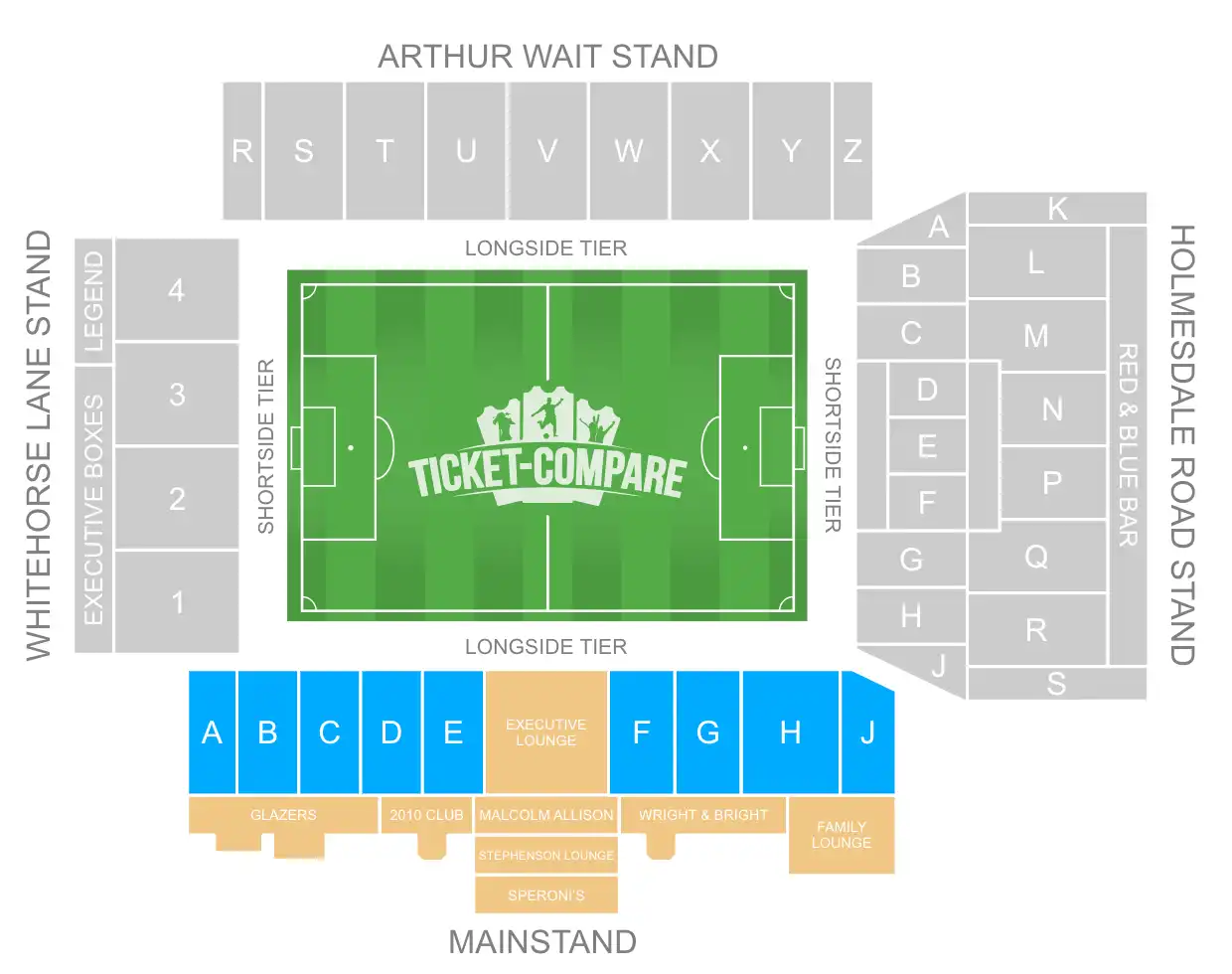 screenshot of the Mainstand at Selhurst Park Seating plan