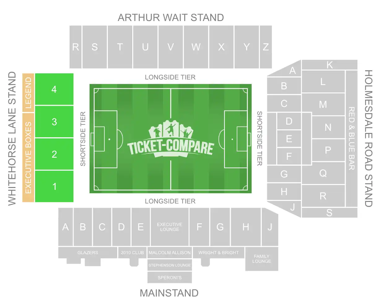 screenshot of the Whitehorse Lane Stand at Selhurst Park Seating plan