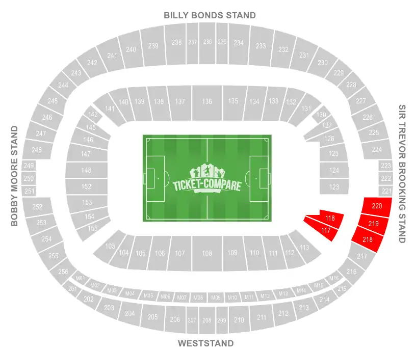 London Stadium Seating Plan with Away sections highligted