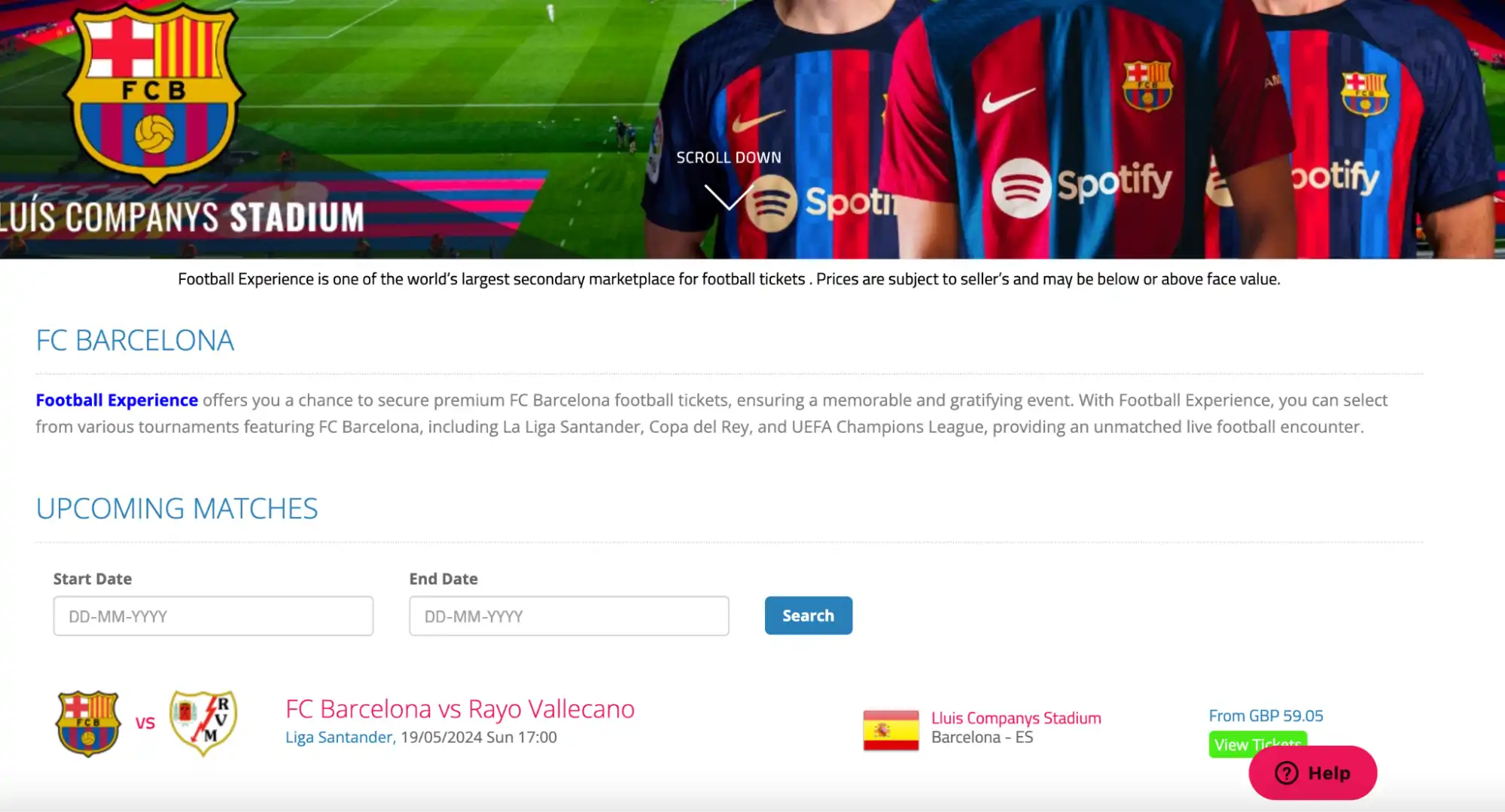 Screenshot of FC Barcelona team list of fixtures