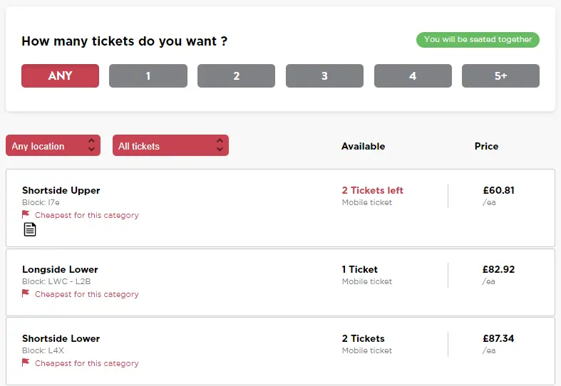 seat availability screen shot