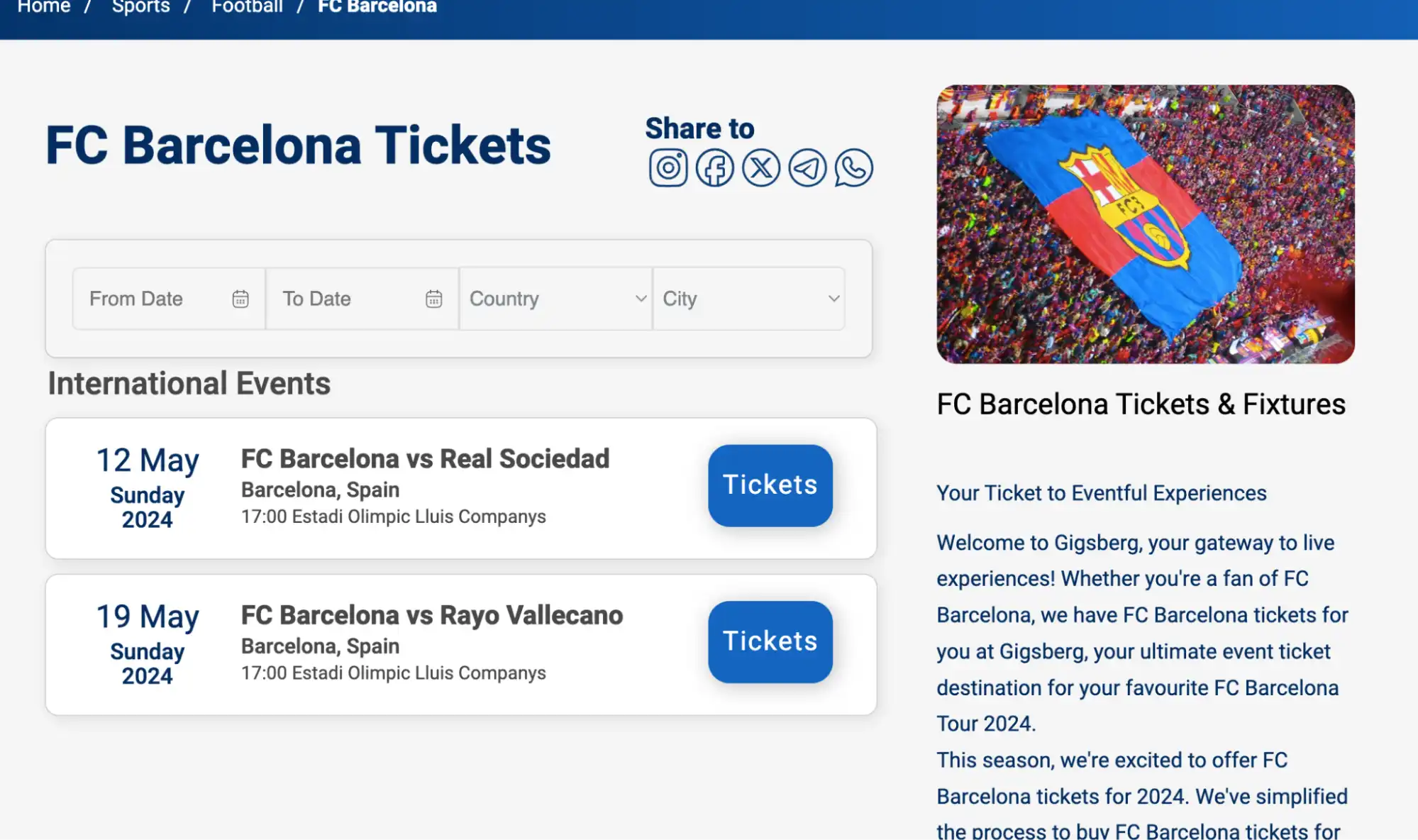 screenshot of FC Barcelona Fixtures