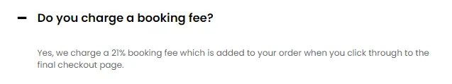 booking fee screen shot