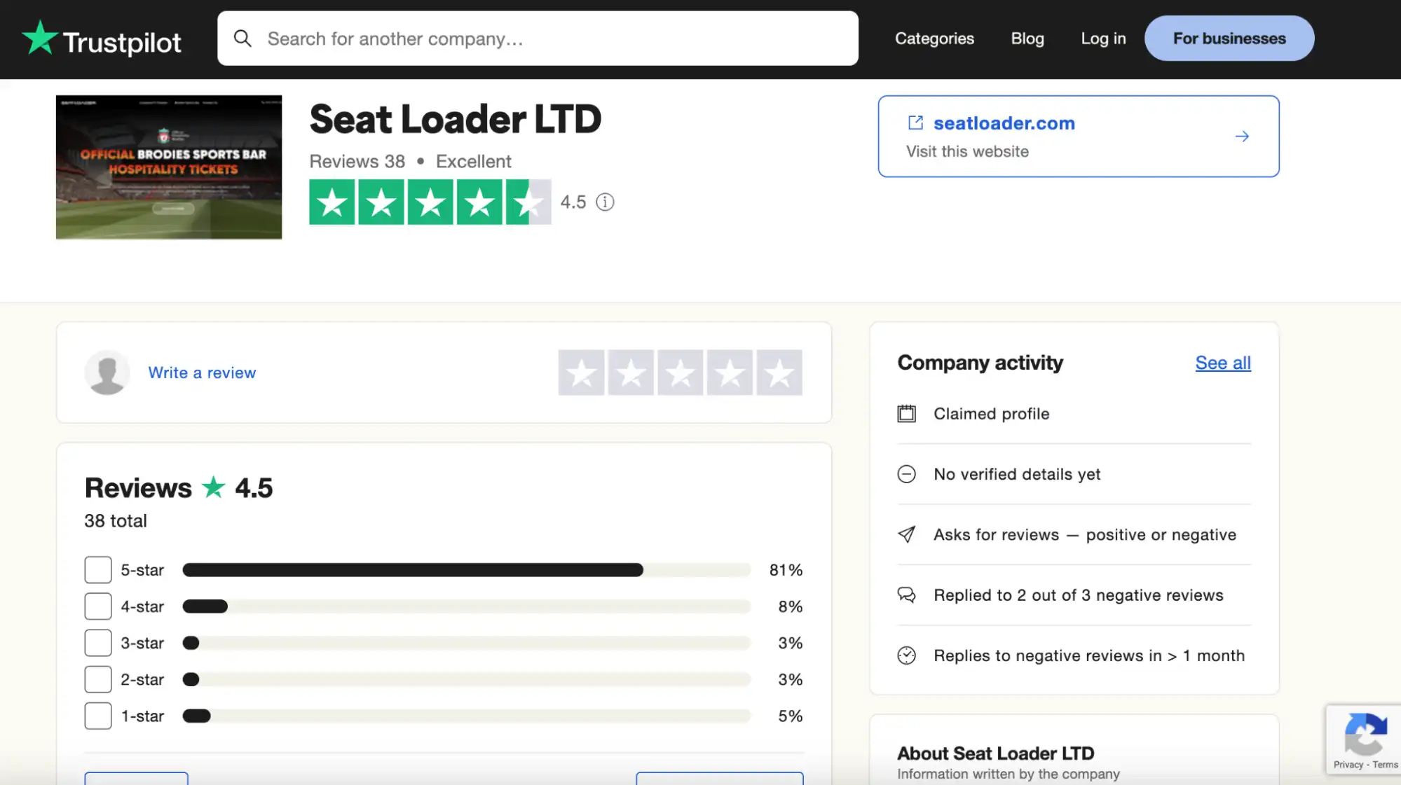 screenshot of Trustpilot reviews