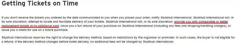 stubhub terms and conditions for delivering the tickets and approximate eta